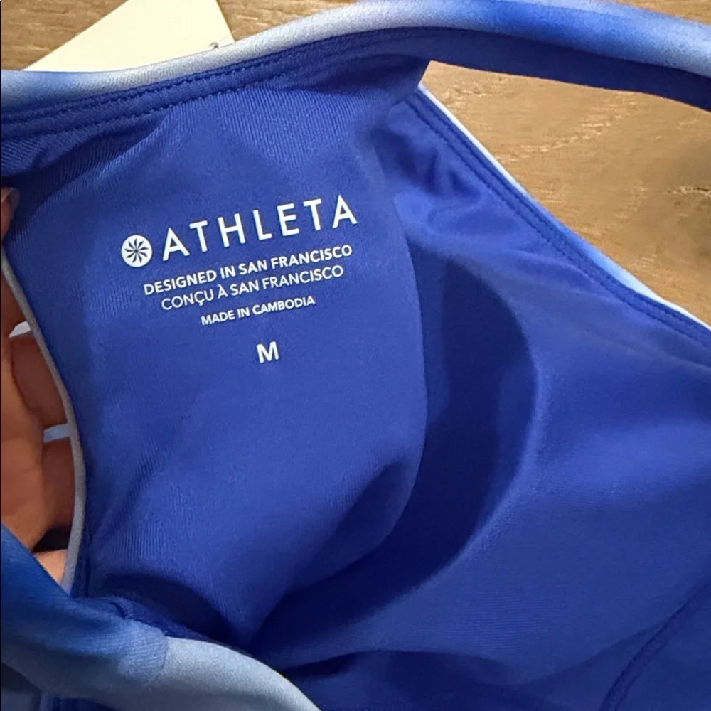 NWT Athleta Conscious Crop Bikini Top in Powervita, Tie Dye Blue | medium D-DD